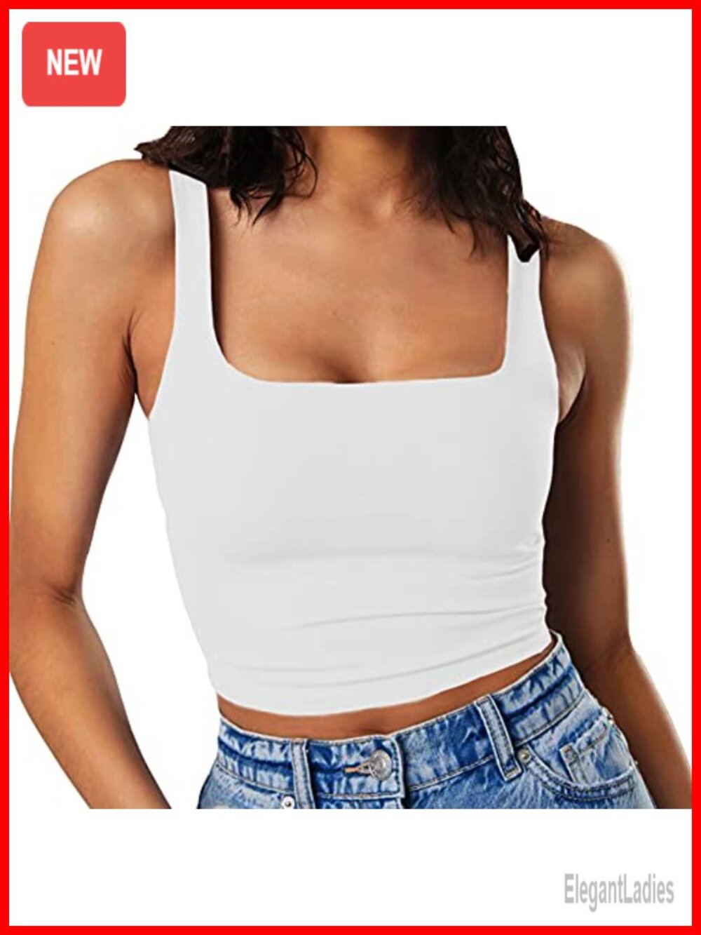 Sleeveless Strappy Tank Square Neck Double Layer Crop Top